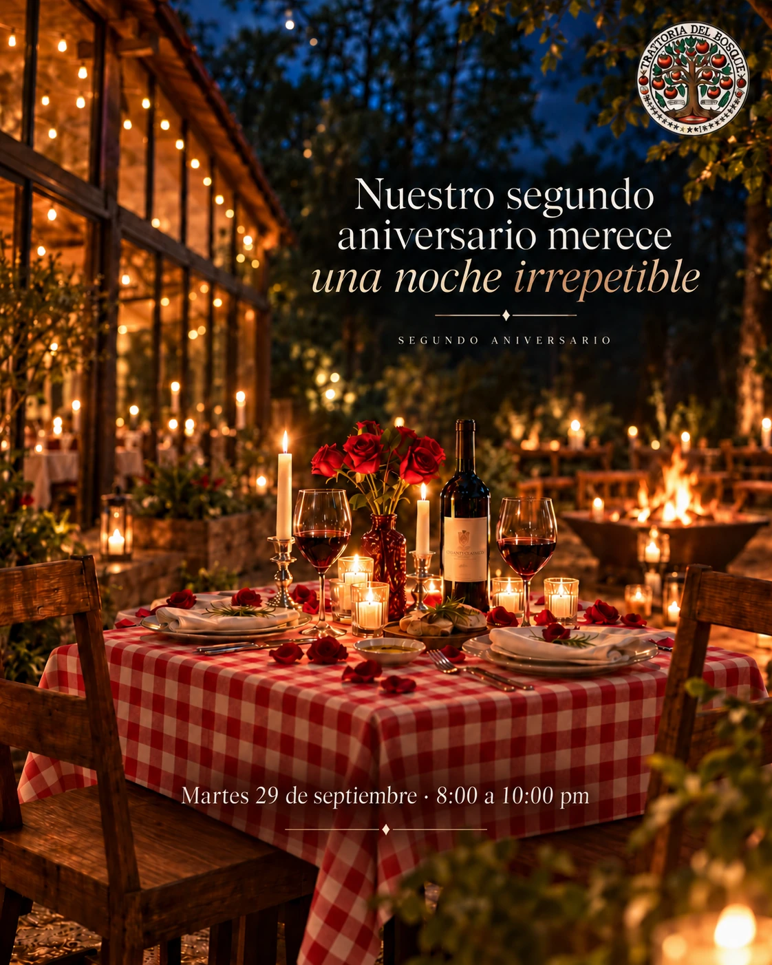 Segundo aniversario de Trattoria del Bosque, martes 29 de septiembre de 8:00 a 10:00 pm